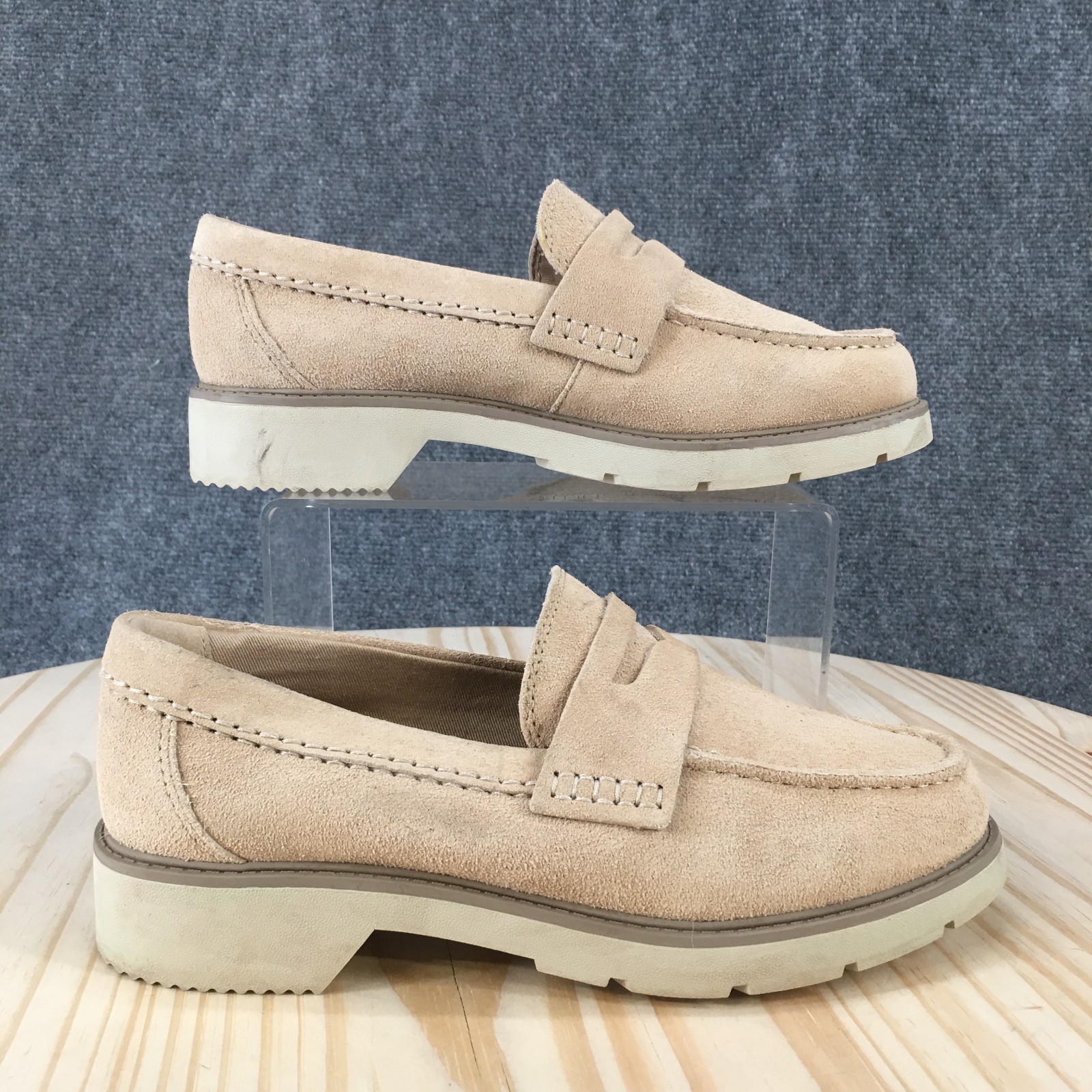 Sperry Shoes Womens 6.5 Wide Wells Penny Loafer Cream Leather Slip On STS89457