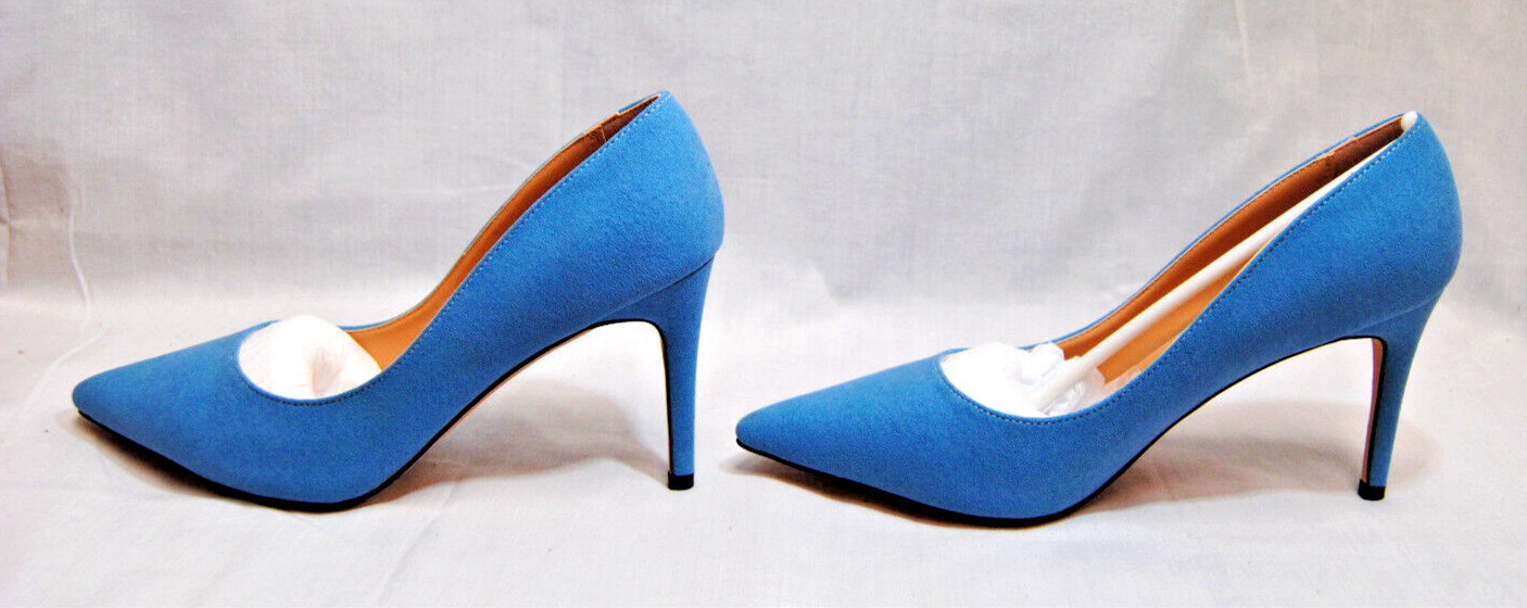 Divanne Womens Middle Heel Stiletto Shoes Pointy Toe Slip-On Pumps Blue T2367
