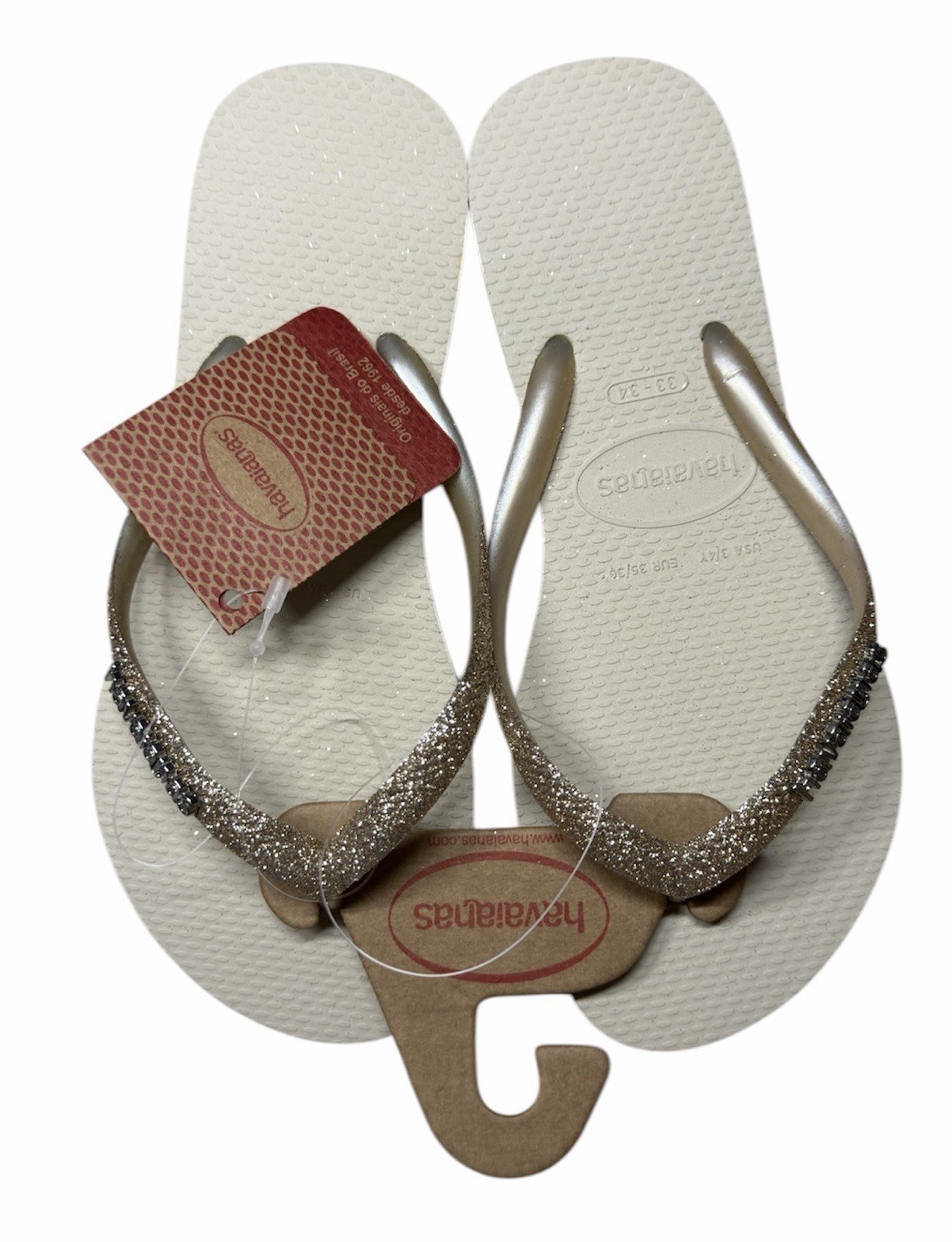 Havaianas Sparkle Flip Flop Sandals Size US 3/4Y Beige Gold