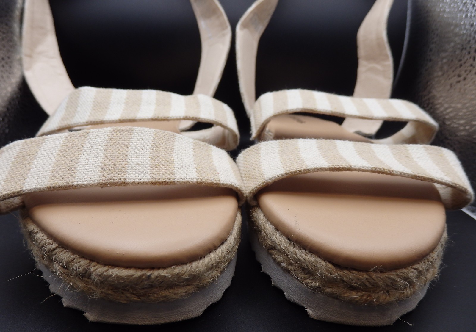 JustFab White and Khaki Espadrille Platform Sandals