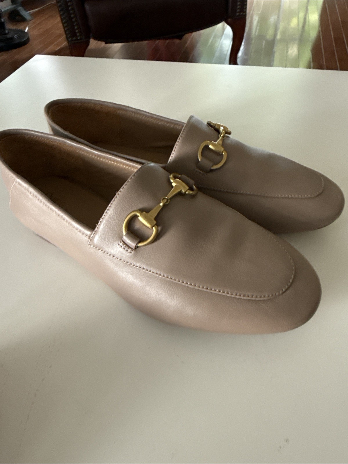 Quince Women Italian Leather Horsebit Loafer Taupe Size 7