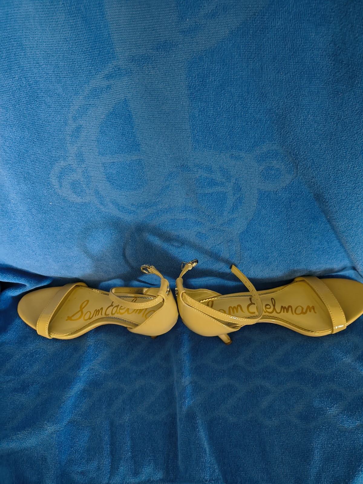 Sam Edelman Strapped Heels Size 6 Beige Toe Strap & Ankle Strap LOGO