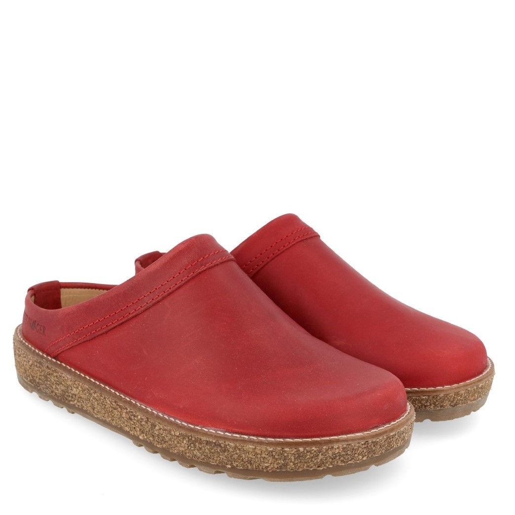 HAFLINGER TRAVEL-CLASSIC ROT RED LEATHER WOMEN’S CLOGS SLIPPERS SABOT UNISEX