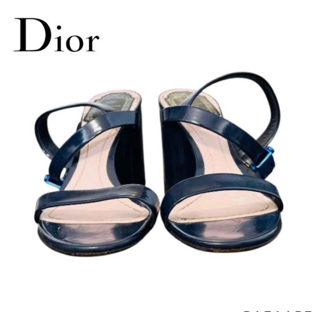 Christian Dior Sandals Navy 34.5 22cm Leather Chunky Heel Women’s Shoes
