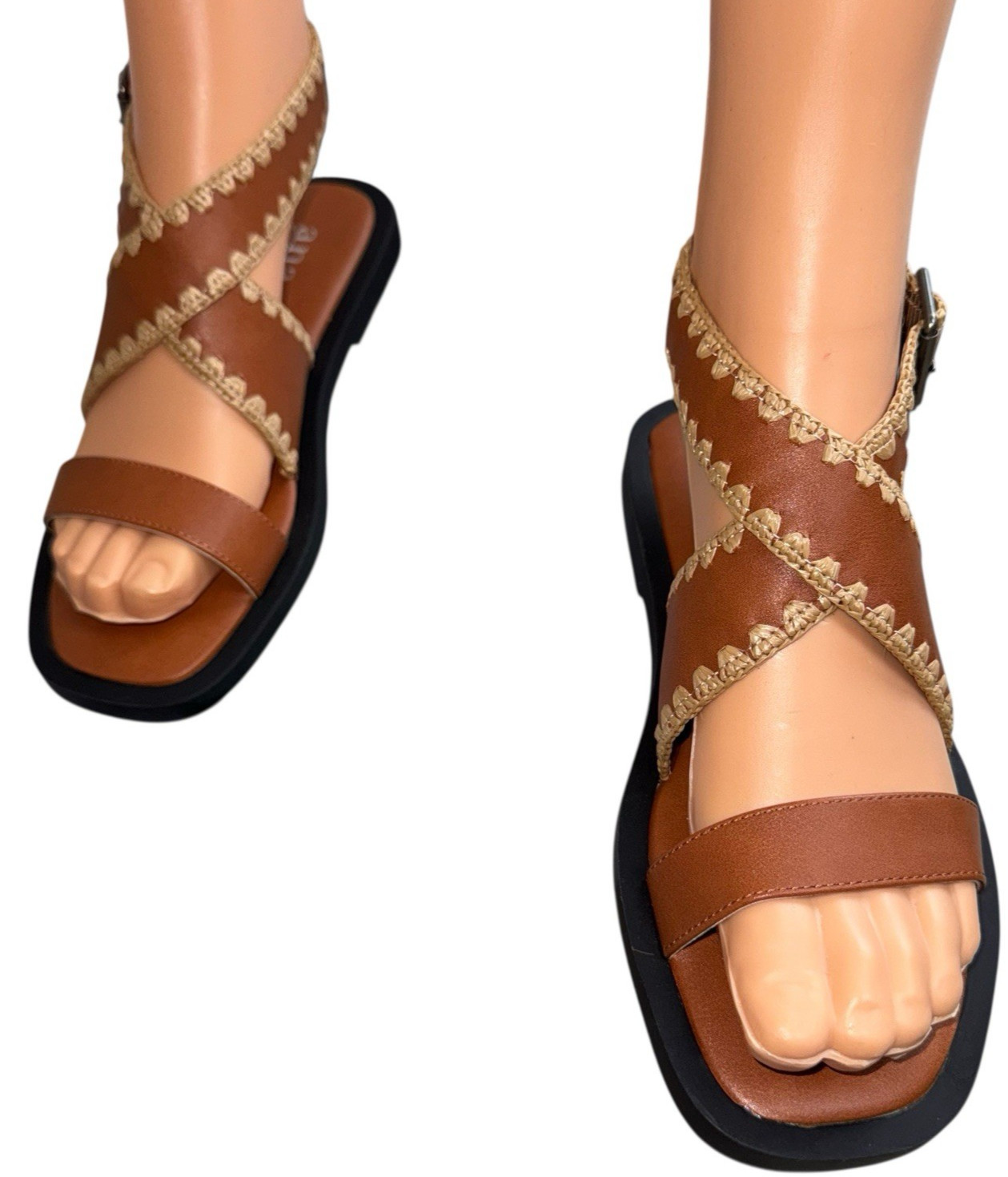 Ana Womens Size 6 Sandals Vest Cognac Crisscross Strappy Embroidered Shoes New