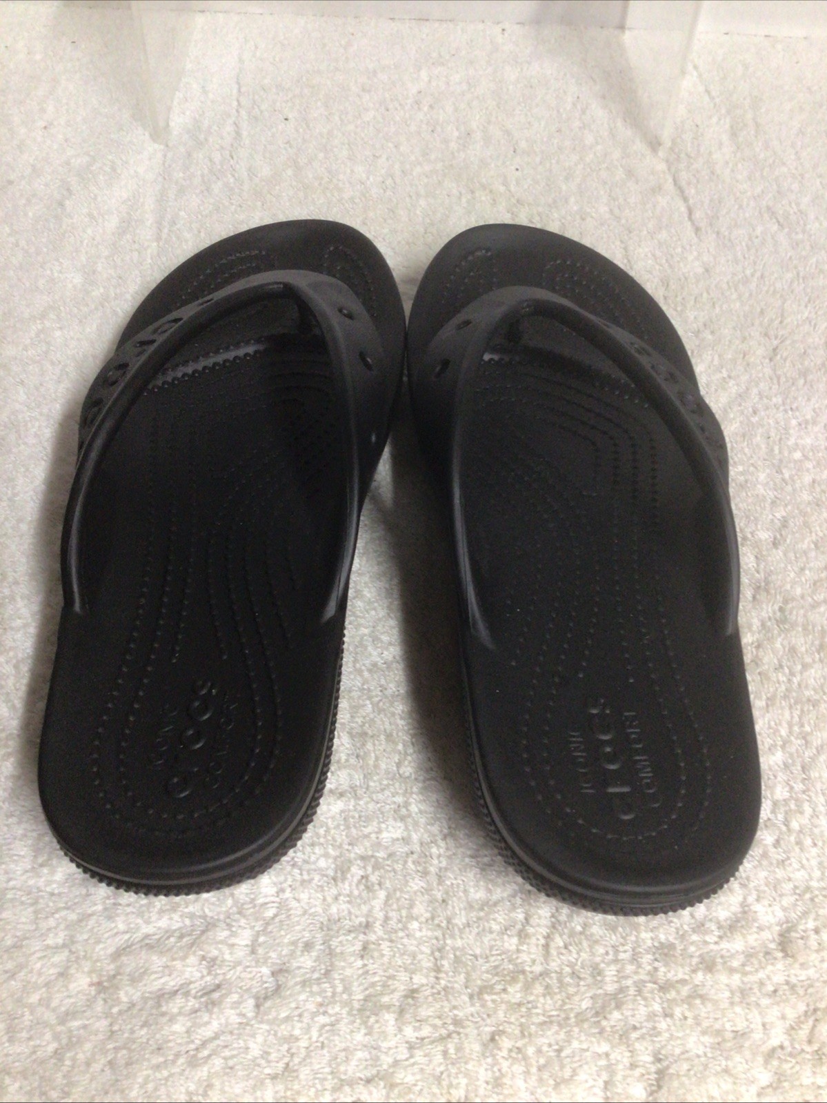 Crocs Iconic Comfort Black Flip Flops Women’s 9 Mens 7 NEW