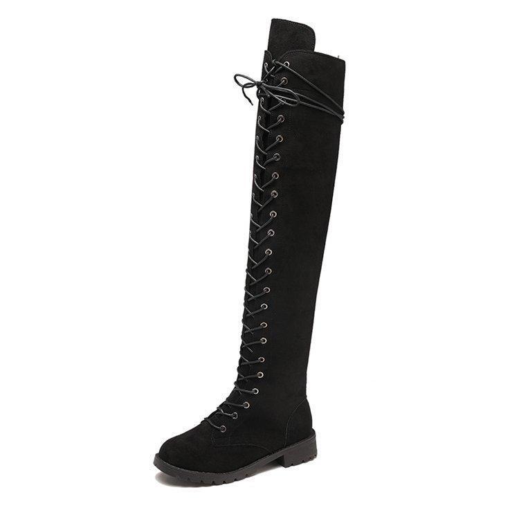 Womens Fashion Casual Youth Retro Gothic Low Heel Lace Up Knee High Riding Boots