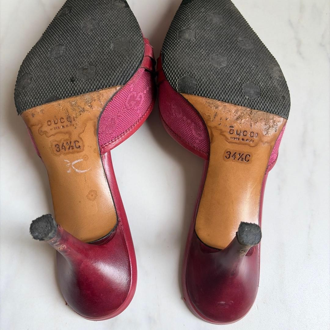 Gucci GG Pattern Mule Sandals Size 34H Pink Canvas Leather Rare