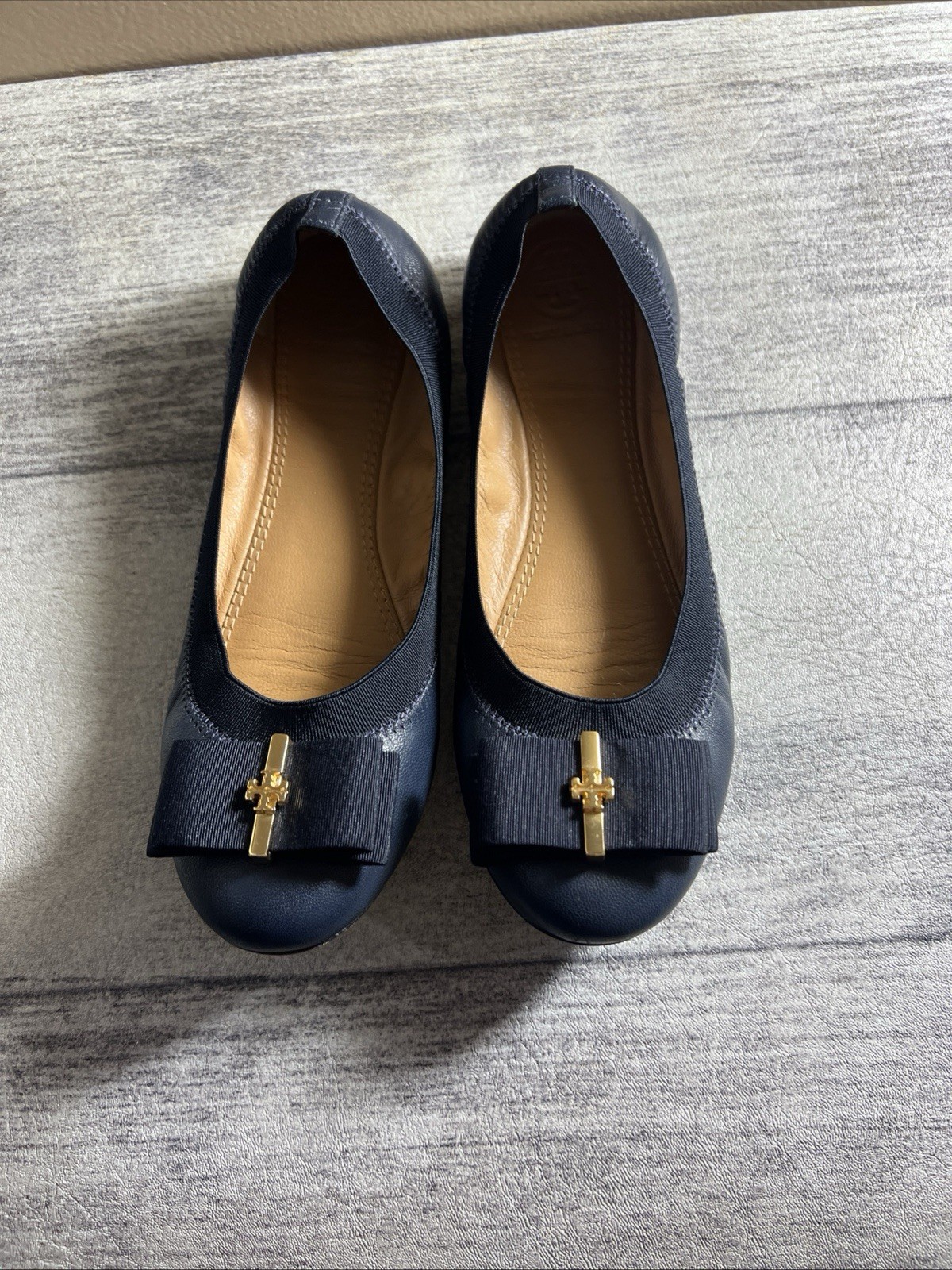Tory Burch Women’s Shoes Size Sz 6M Leather Gold Grosgrain Bow Sedgwick Ballet