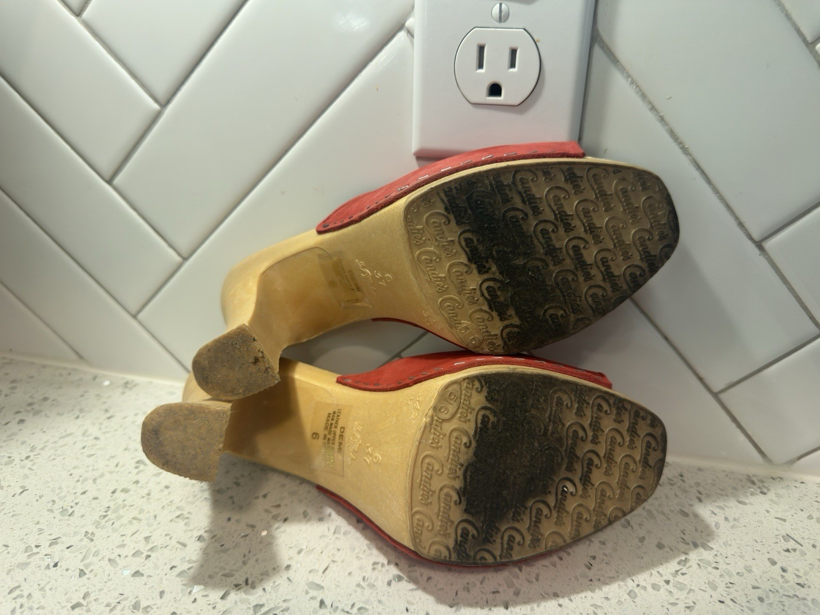Vintage 1980s Candies Original Sandals High Heels Slides Red Leather 6 /37 Inbox