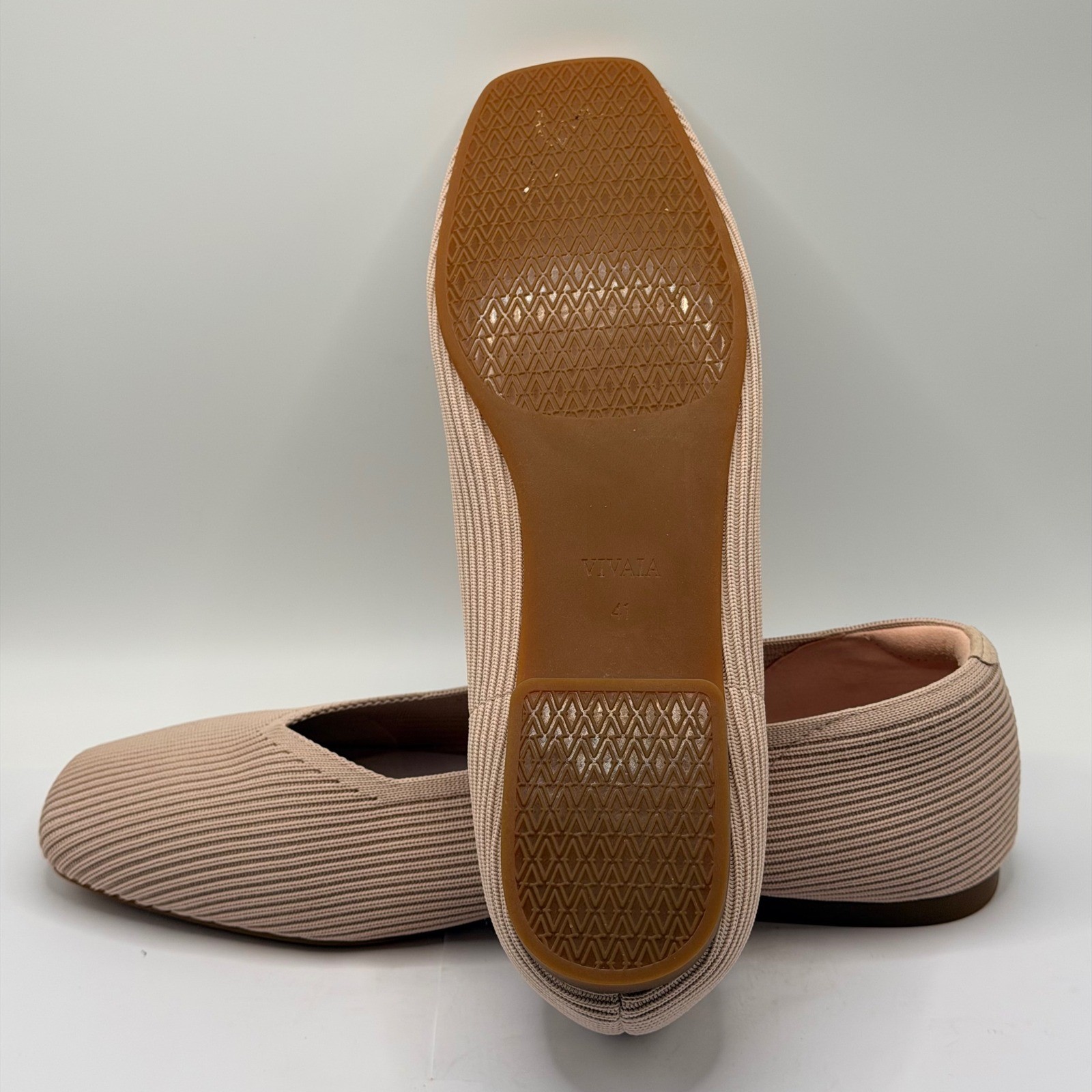 Vivaia Margot Square Toe V-Cut Ribbed Knit Flats baby pink Size 41 US 10