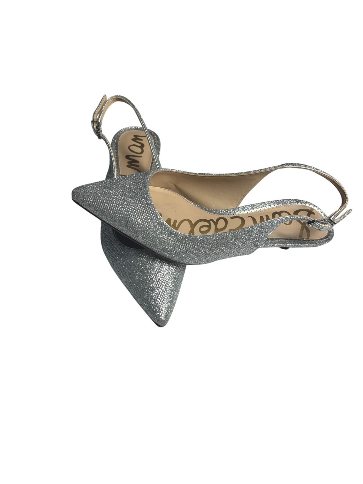 Sam Edelman Womens Silver Sparkly Slingback Heels Size 8.5 Pointed Toe