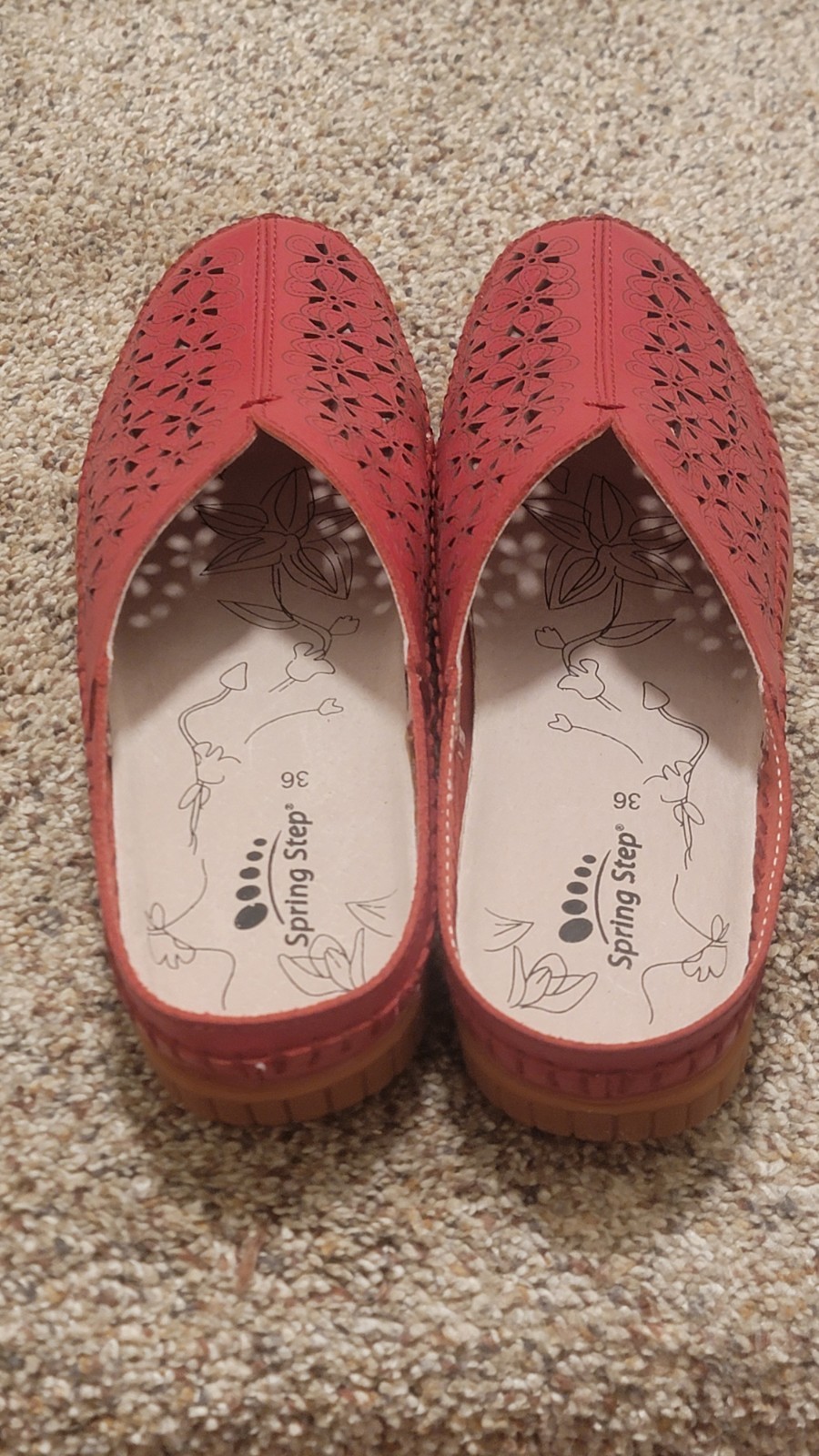 Womens Spring Step Parre Red Floral Cutouts Leather Slip On Clogs Shoes 5.5 6 36