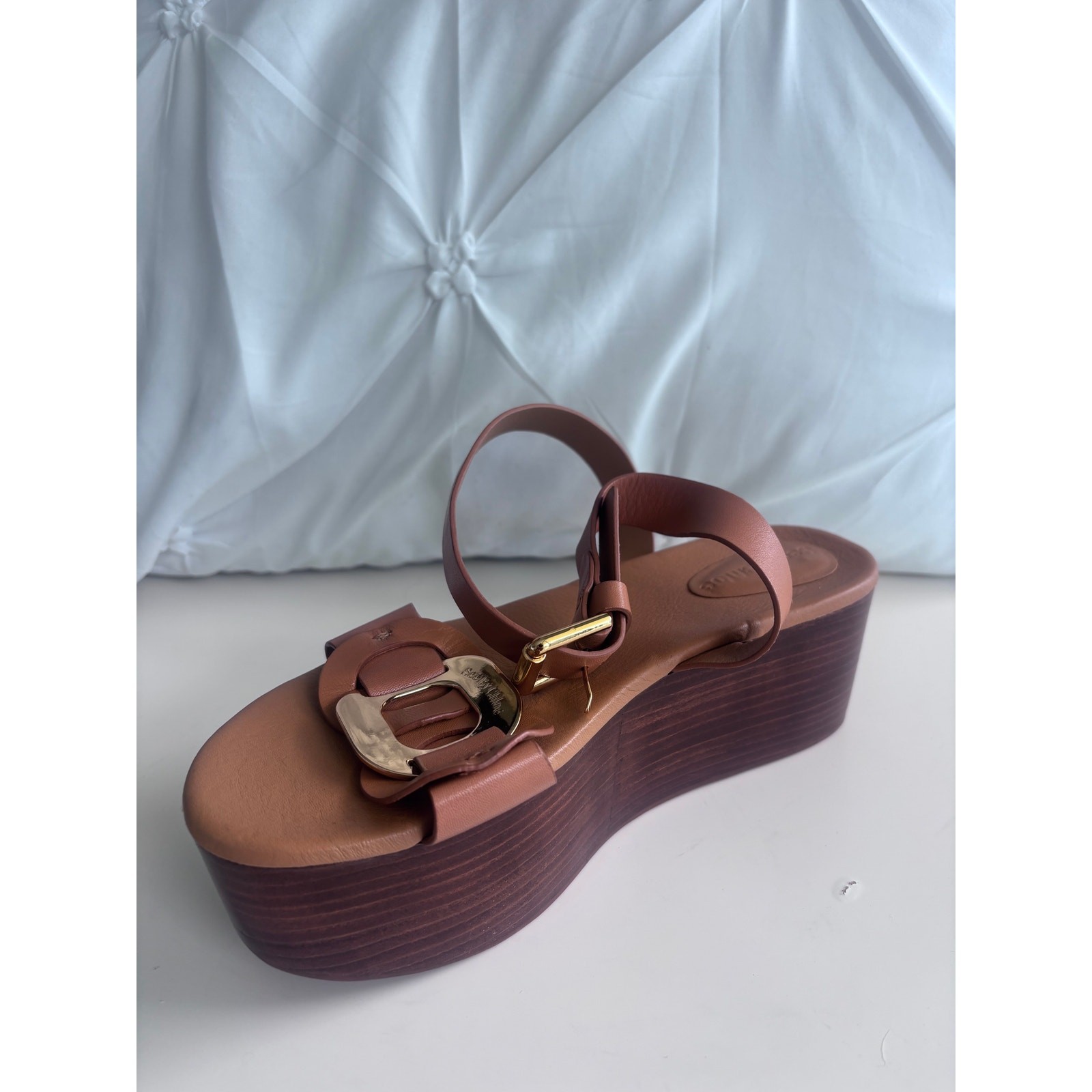 SEE BY CHLOE Chany Brown Slides Wedge Buckle Sandals Women’s Size 38