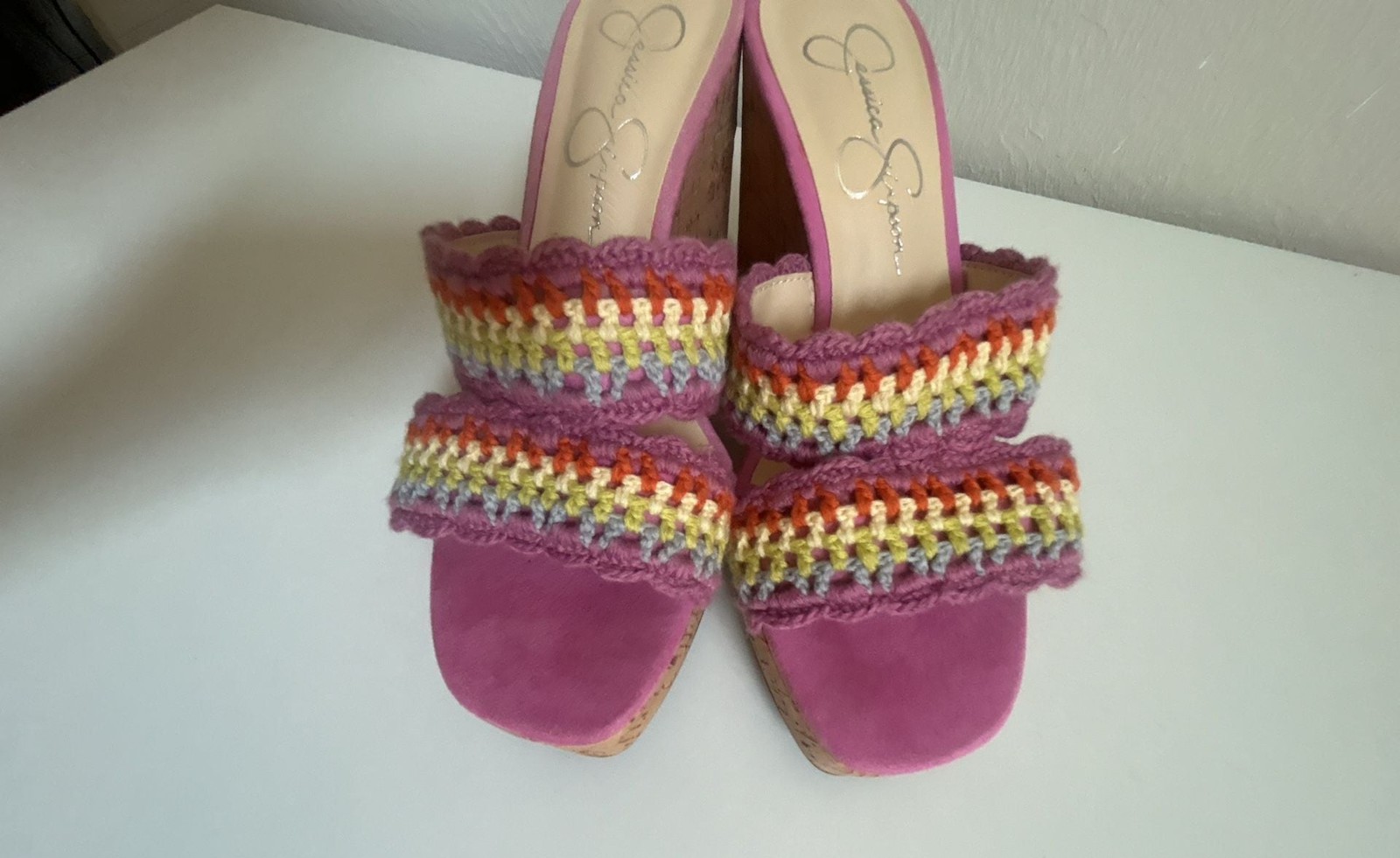 Jessica Simpson Women’s Multi-Colored Crochet Knit Wedge Sandals