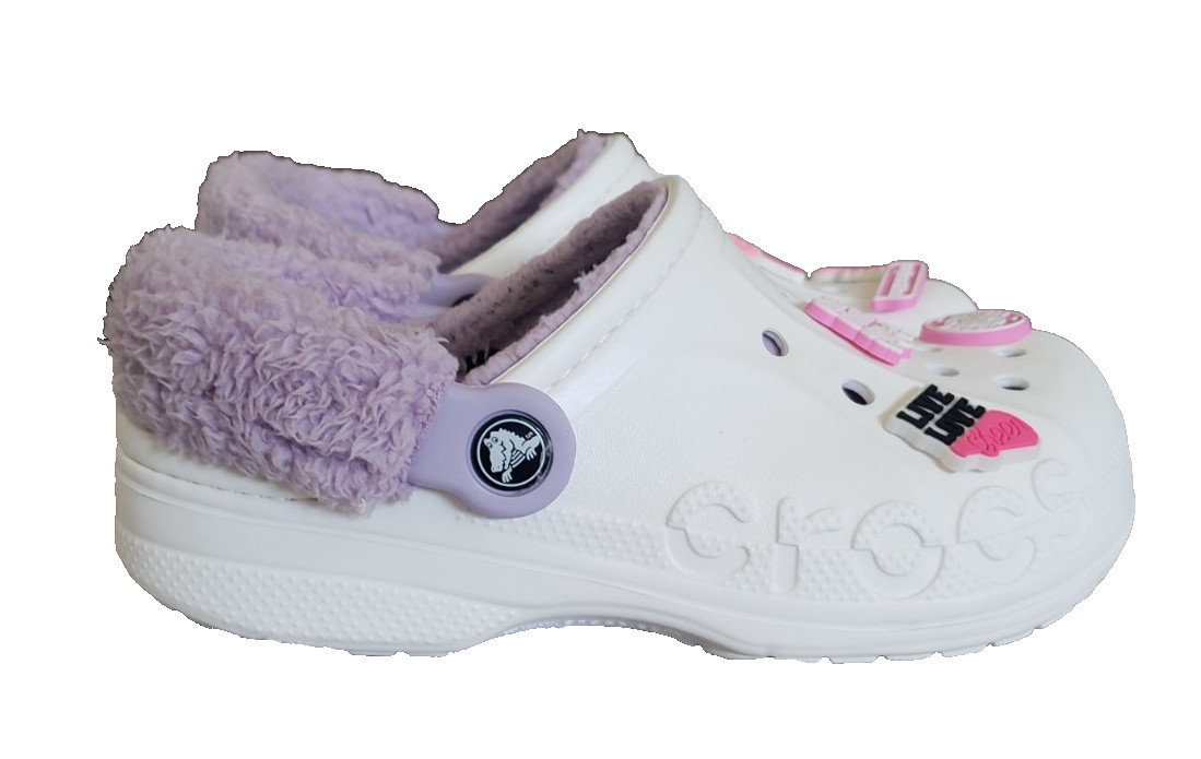 Crocs Baya Lined Fuzz Strap Women’s Size 6 Clog White Lavender 206633-577