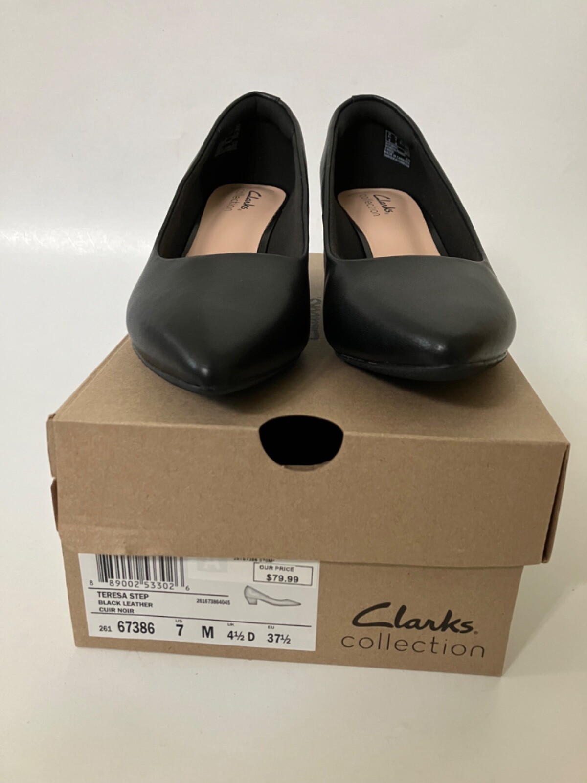 Clarks Ladies Teresa Step Black Leather Shoes Pumps 2” Heel 7 Medium (B,M) New