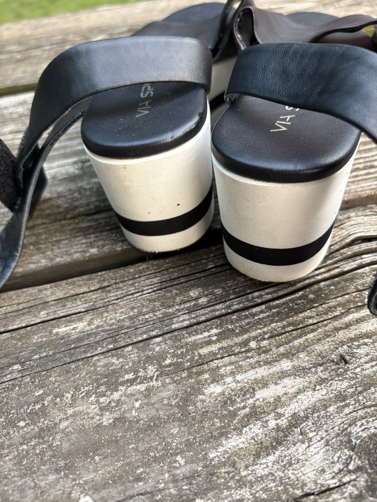 Via Spiga Women’s Black White Nirvelli Sandal Platform Wedge Ankle Strap Sz 7