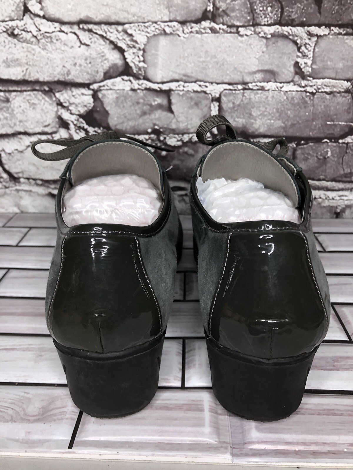 Charly Fox Gray Suede Patent Leather Lace Up Casual Wedge Shoes Women 39EU/8.5US