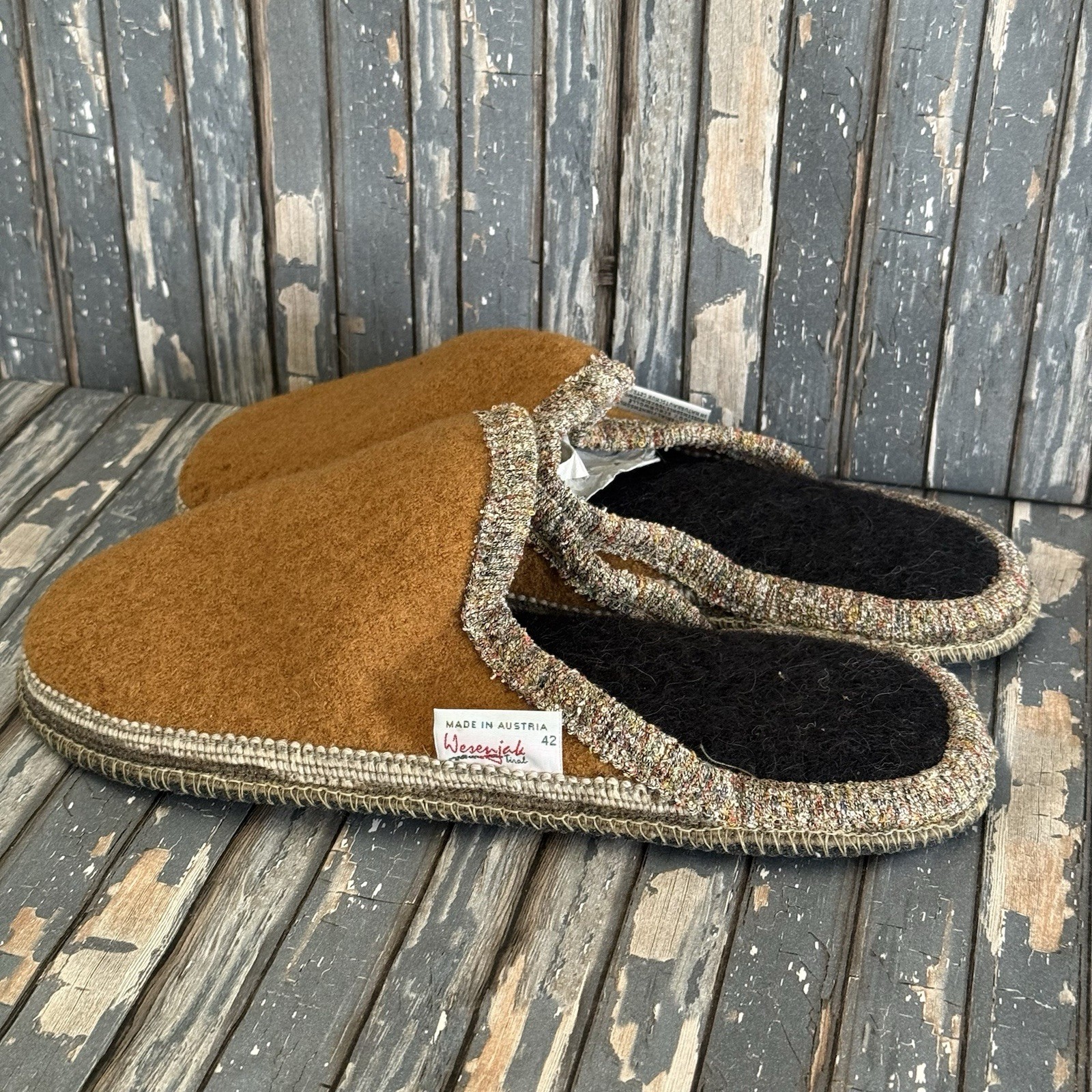 Wesenjak Tirol 100% Boiled Wool Slippers Brown Austria Size 42 US 10.5