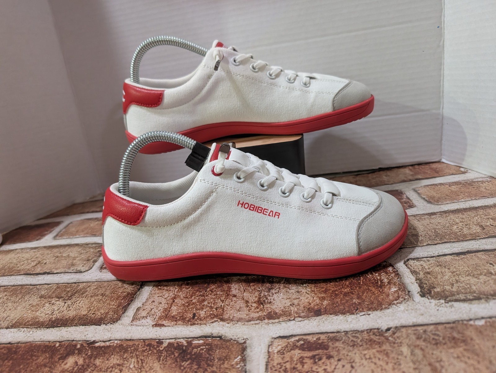 Hobibear Barefoot Shoes Canvas Sneakers White Red Grey Men 6.5 Women 8.5 EU 39