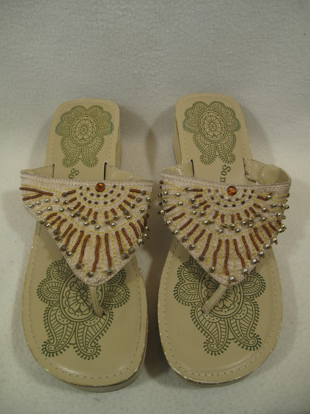 Skechers USA~Women’s Somethin’ Else Jaunt~Beaded~Wedge~Thong~Sandal~ Size 10.5