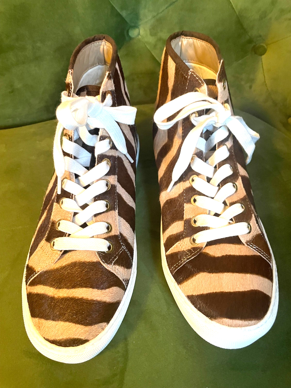 ANN TAYLOR REAL Calf Hair Fur ZEBRA LEOPARD HighTop SNEAKERS SZ 6.5 New w/o Box
