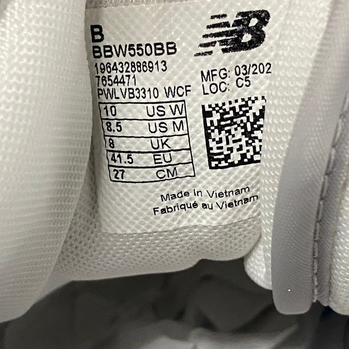 NEW BALANCE 550 Casual Sneakers Unisex Size M8.5/W10 B White Gray