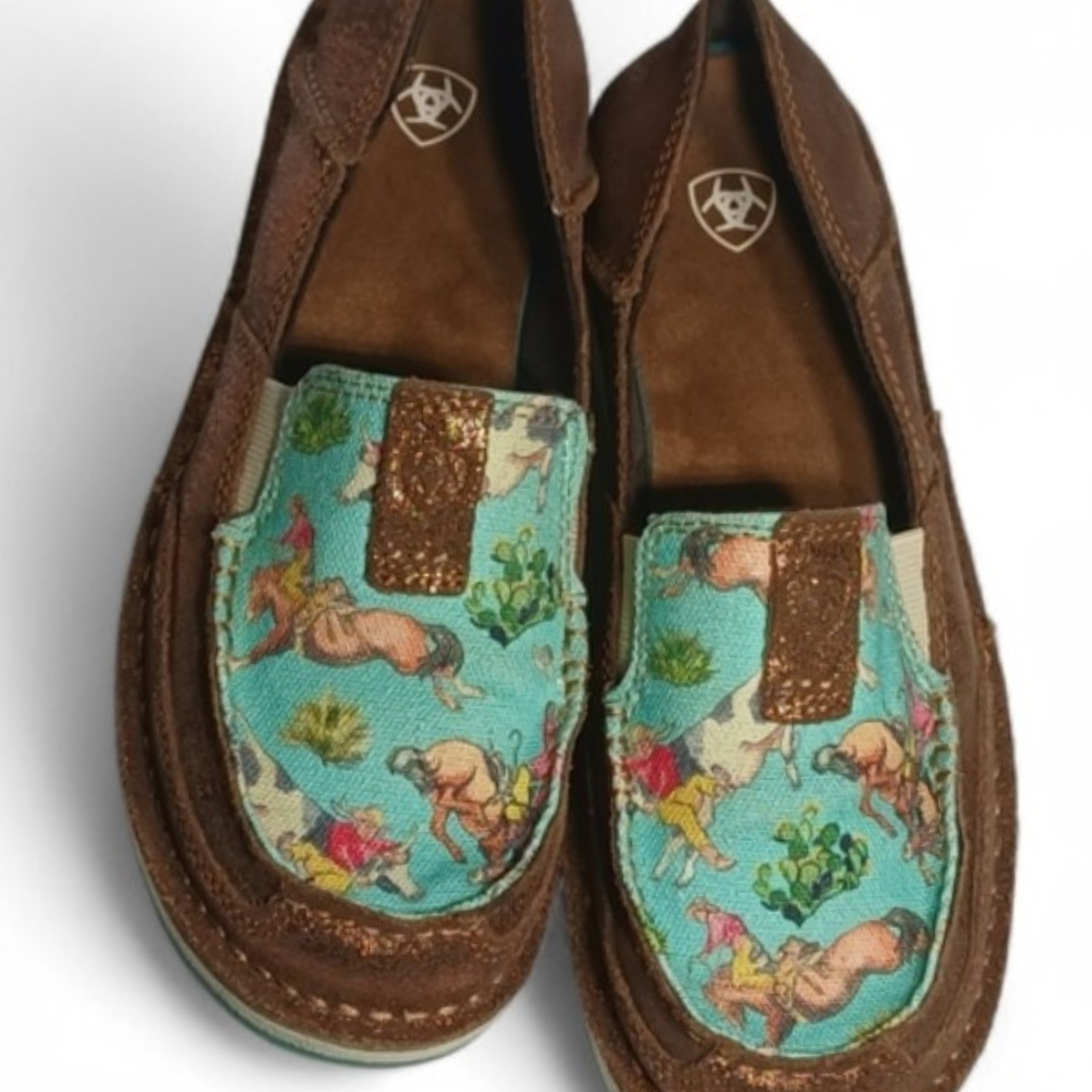Ariat Cruiser Slip On Shoes 7.5 B Western Rodeo Cowgirl Turquoise Copper Leather