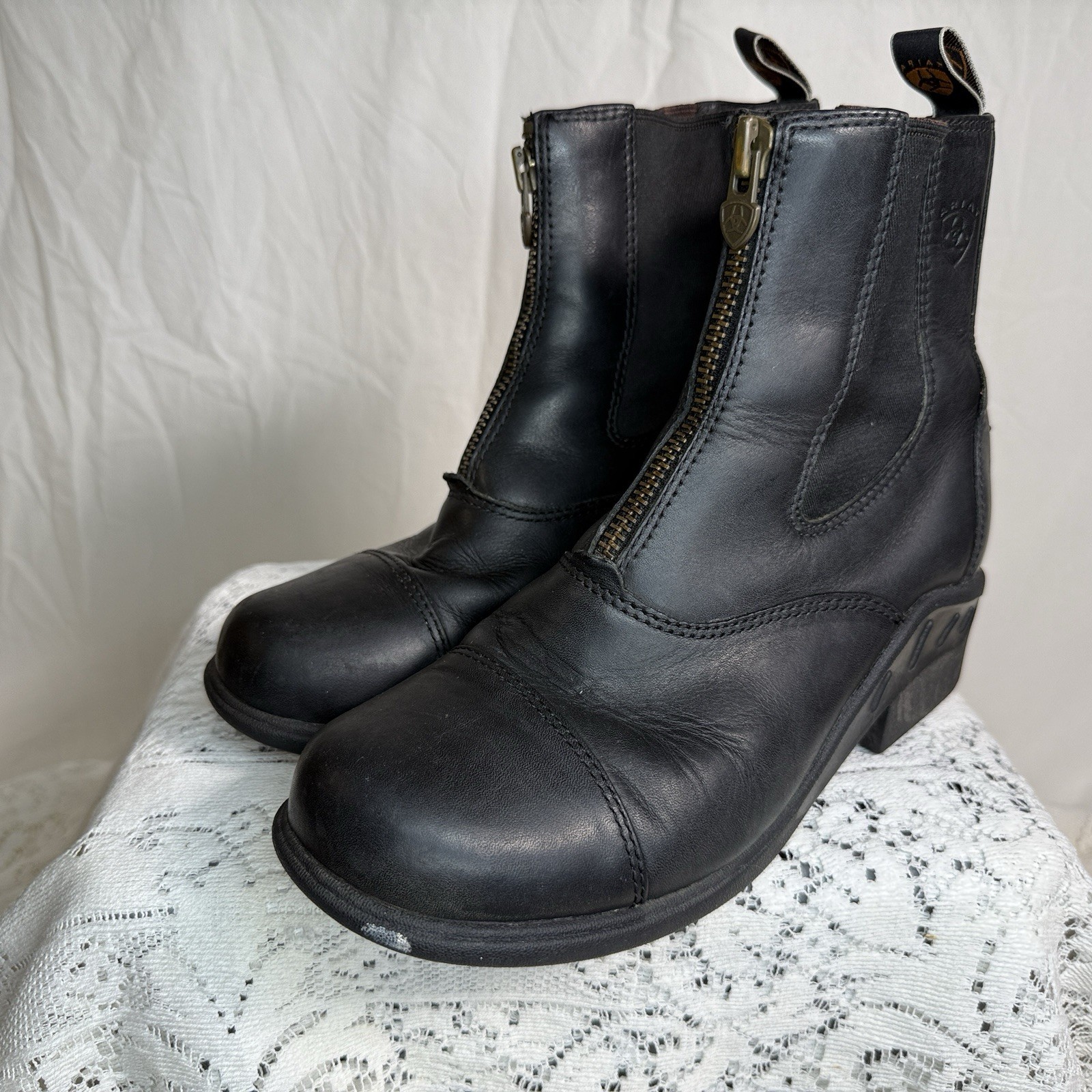 Ariat ATS Black Zip Up Ankle Boots Womens Size 8B Leather Riding Western