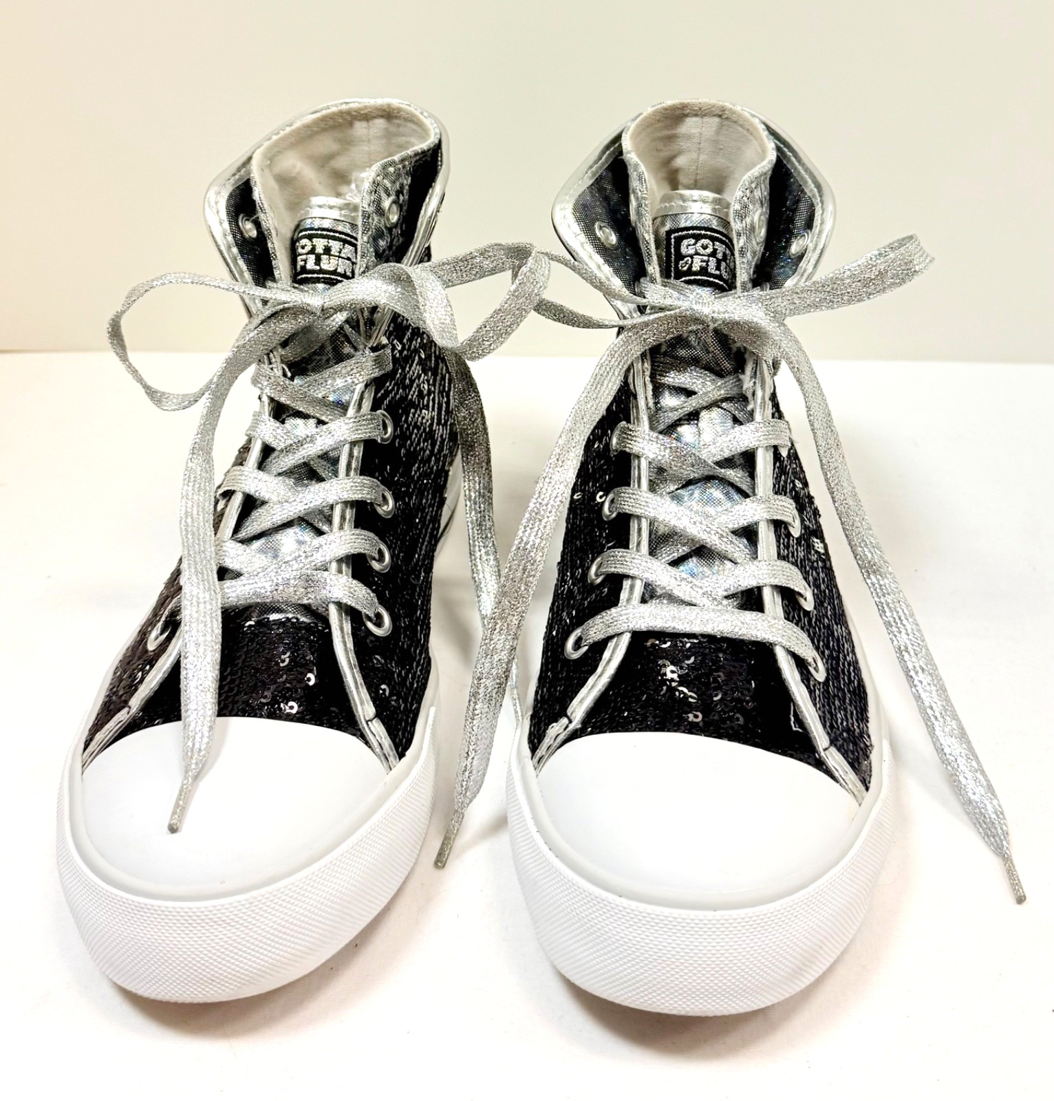 Gotta® Flurt Women’s size 8 Black/Silver Sequin Hi-Top Convertible Sneakers NIB