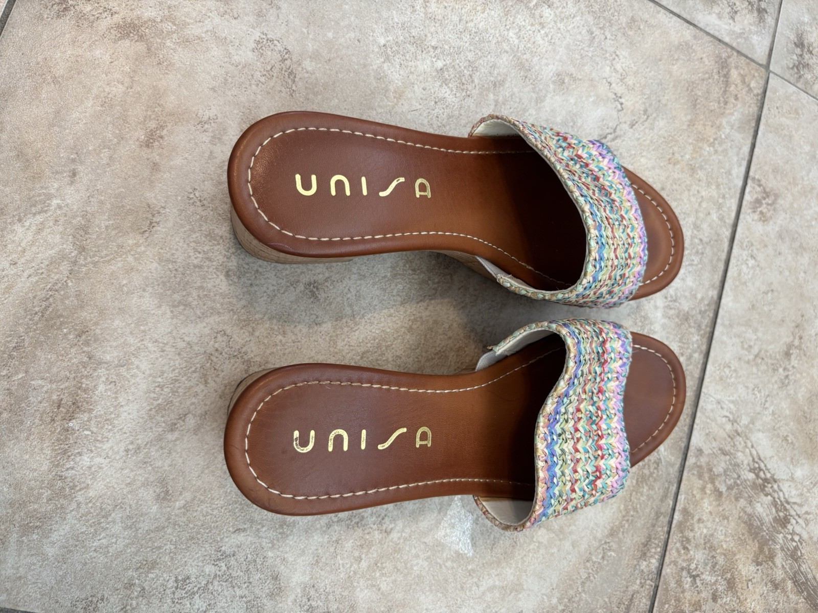 UNISA Women’s Raffia Slide Sandals Size 9.5 M Multicolor Woven Block Heel Mule