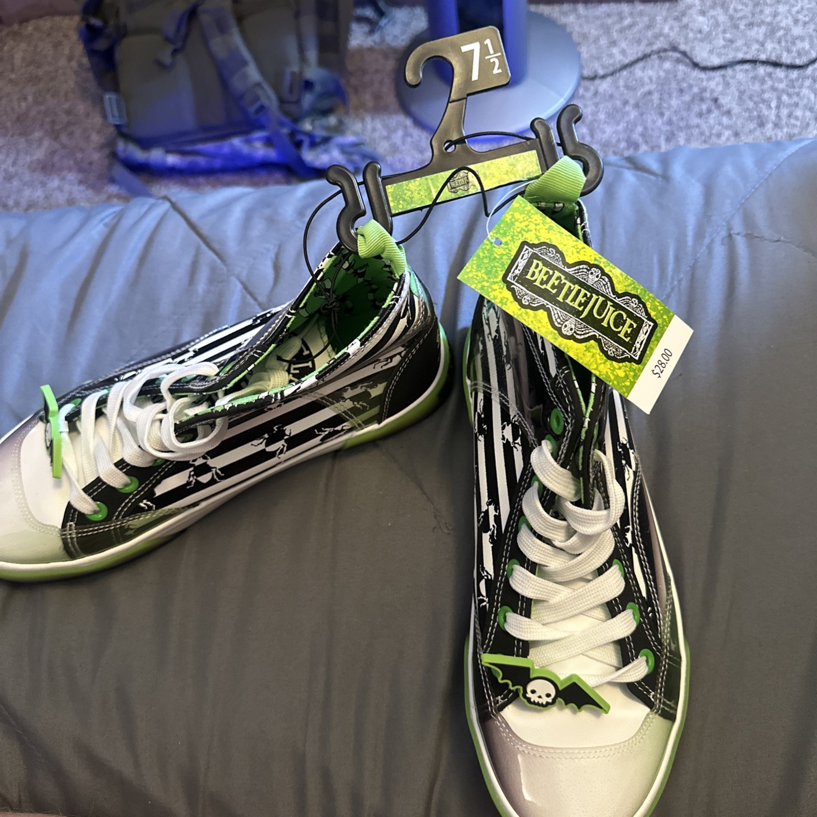 BEETLEJUICE Green Black White Striped High Top Sneaker Shoe Women’s 7.5 NWT