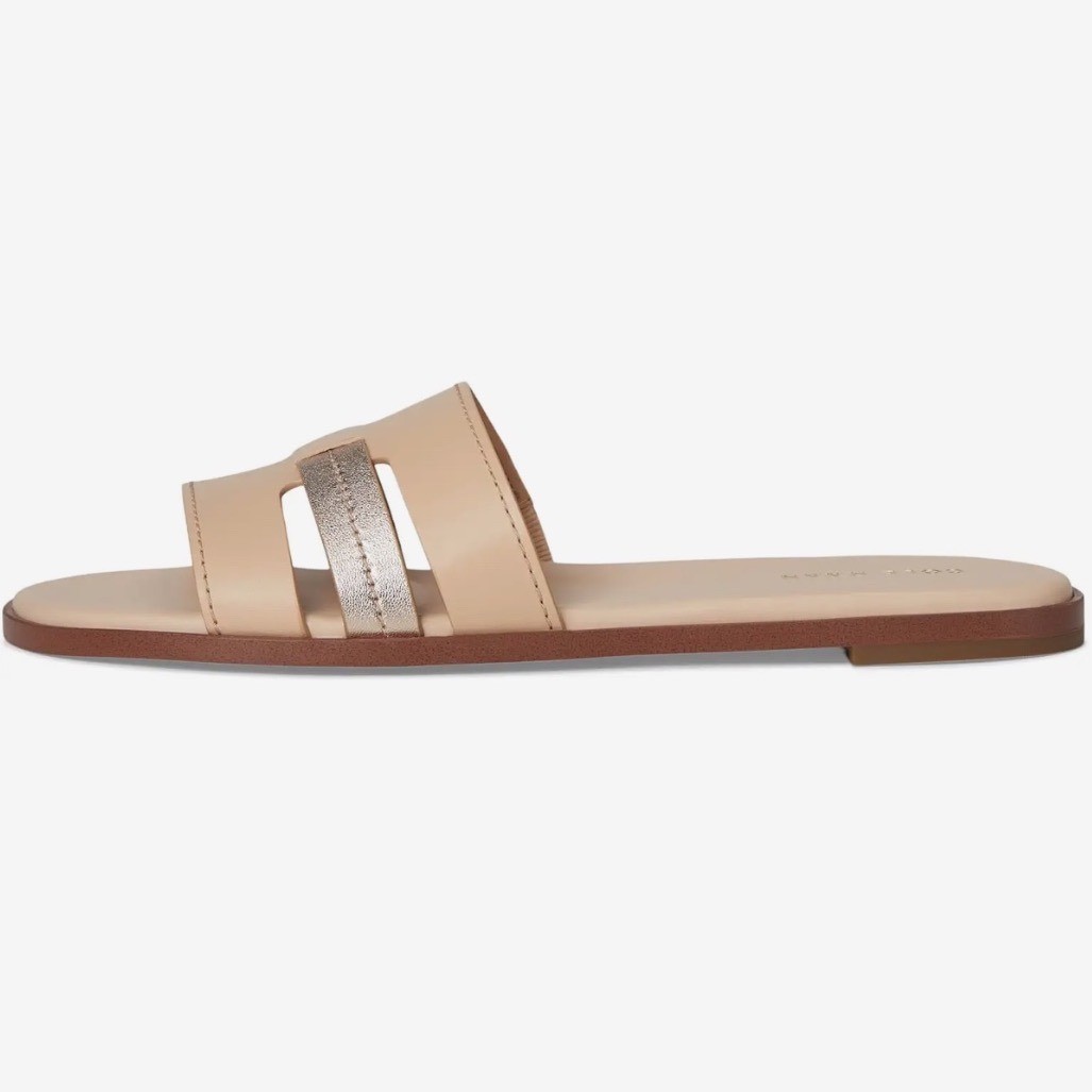Cole Haan Flynn Porcelain Rose Gold Leather Slotted Slide Sandals New!