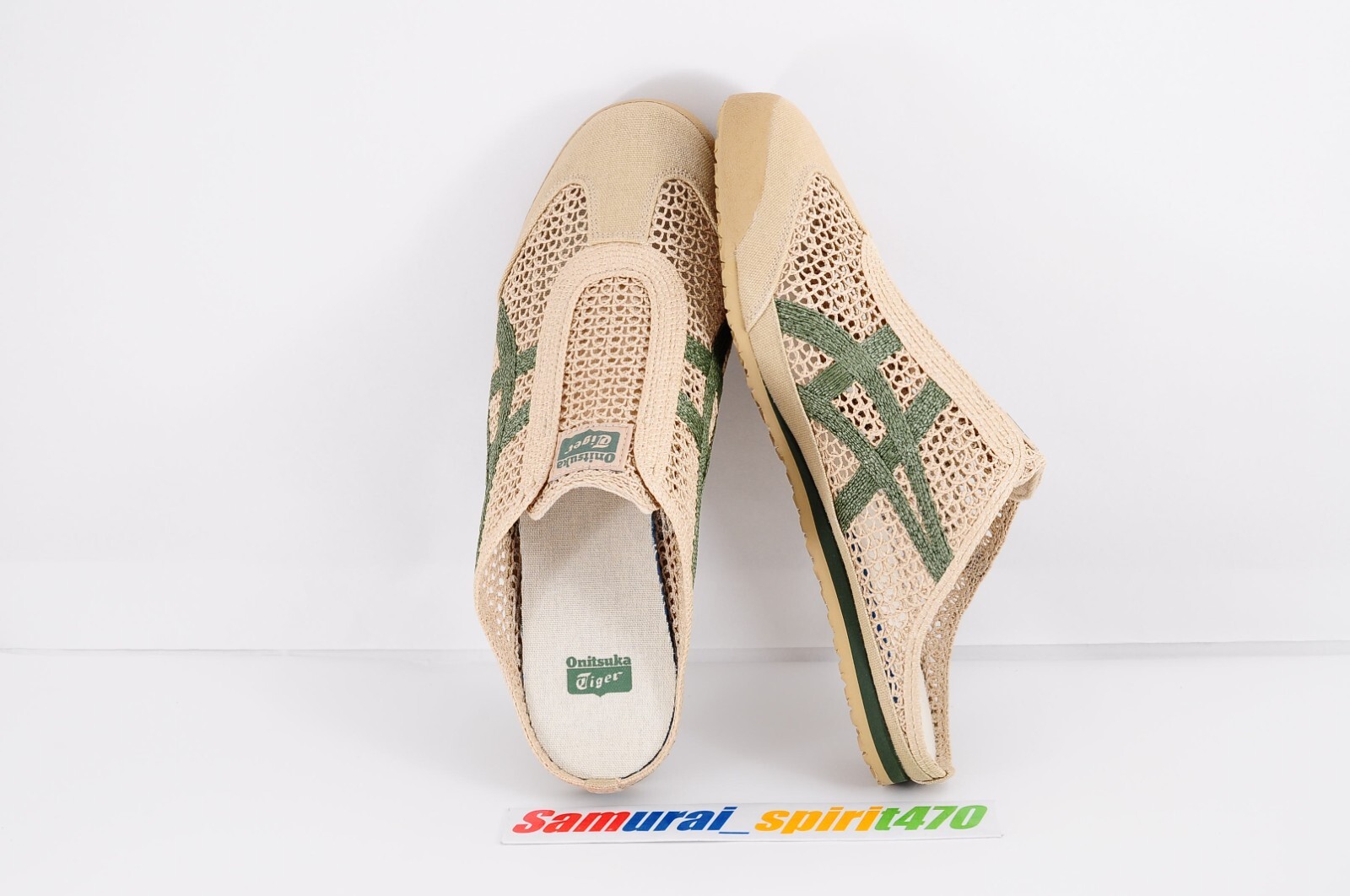 Onitsuka Tiger MEXICO 66 SABOT 1183C123 BEIGE/GREEN US Women size 6.5 EU37.5 UK4