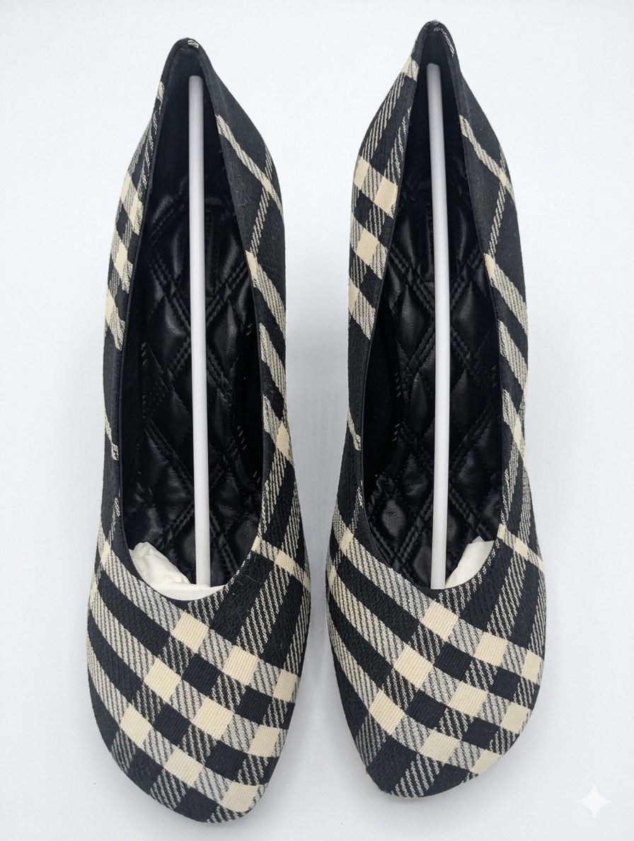 NIB Burberry Women’s Black and White Nova Check Plaid Heels Size 41/US 11