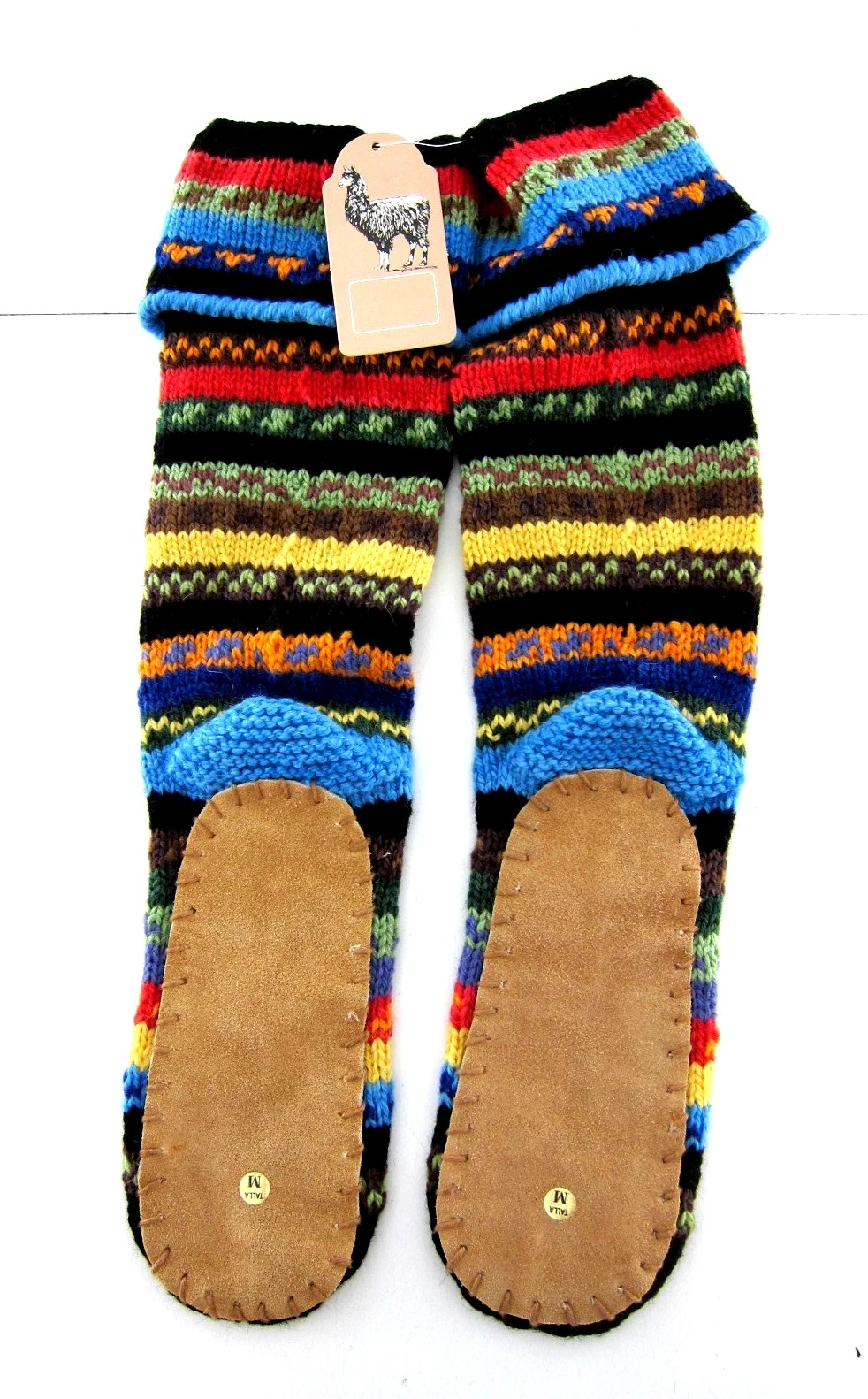 Artesania Alpaca Wool Multicolored Stripe Knit Women’s Wool Slipper Socks NEW!
