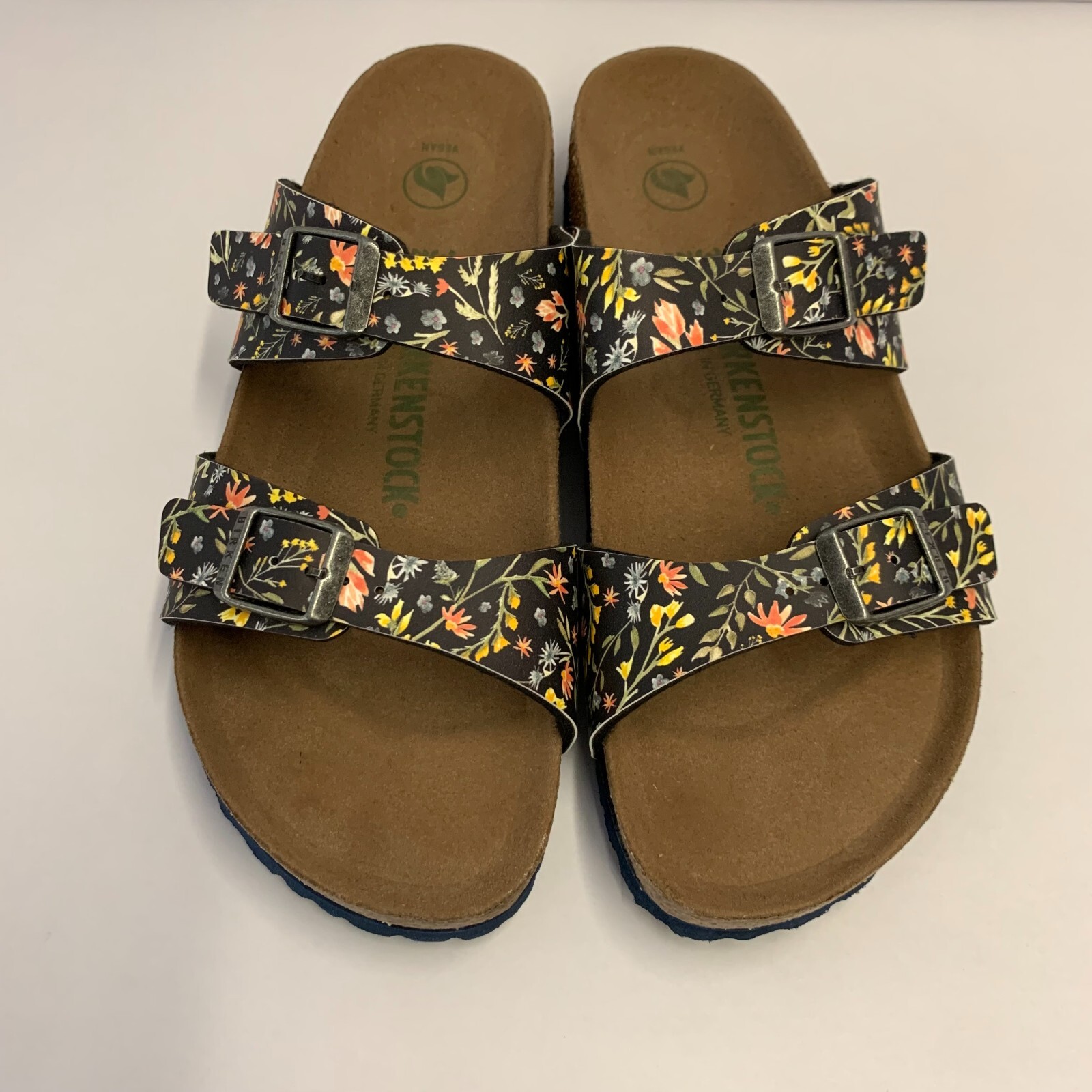 Birkenstock New w/o Box Sydney Watercolor Flower Navy Birko-Flor Nar Select Size