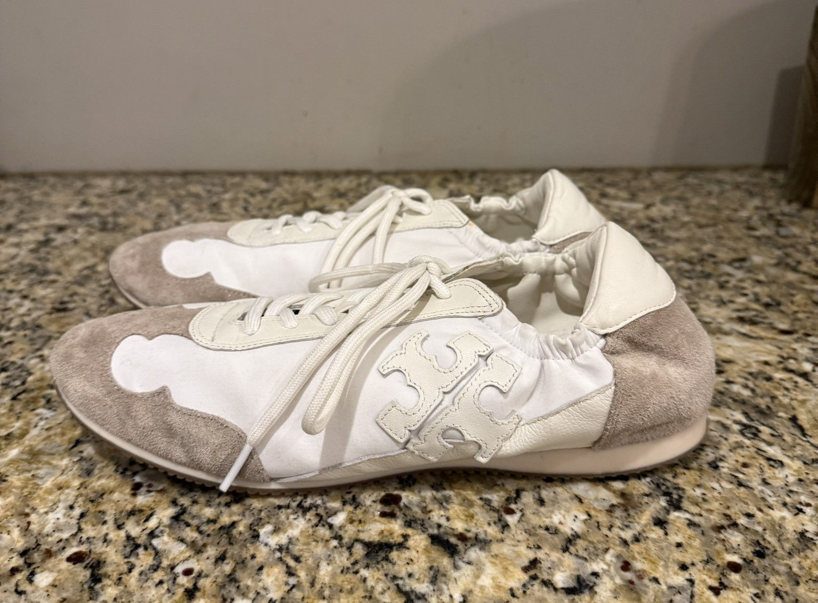 Tory Burch Women 9.5M Sneaker Nylon Calf Leather White Ivory Cerbiatto 100 Shoes