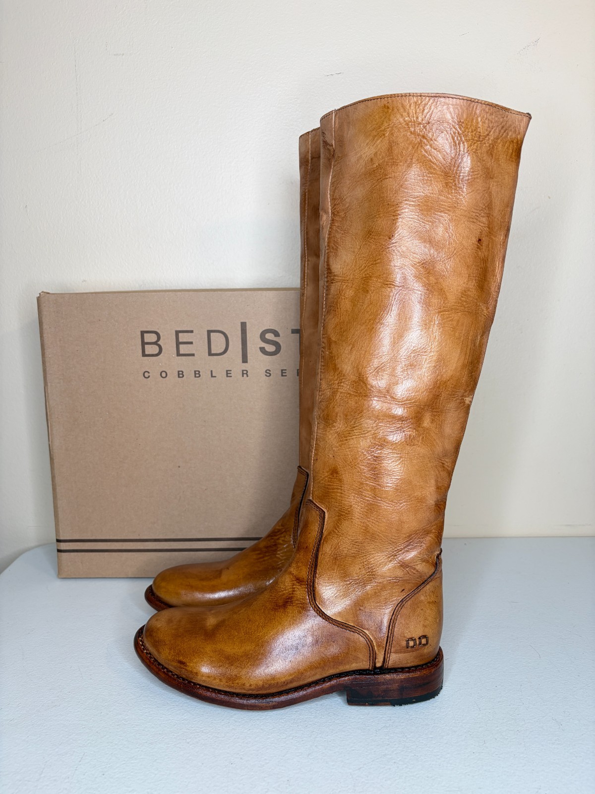 BED STU Tess Tan Distressed Leather Tall Riding Boots BedStu Size 7.5