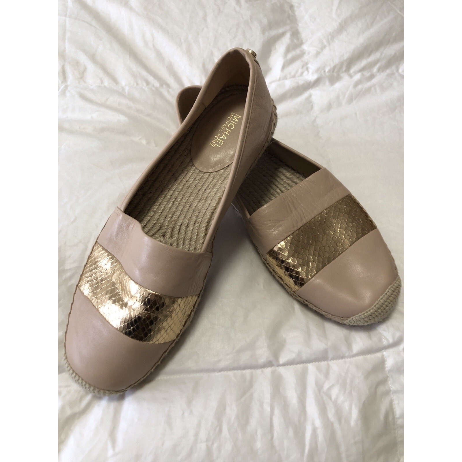 Michael Kors | SZ 8 | Ivy Pebbled Leather Espadrille Flats Pale Pink/Nude Gold