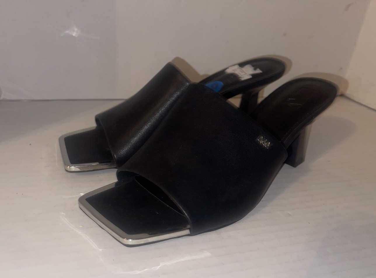 DKNY Black Slip On Square Open Toe Heels Women’s Size 10 Block Heel Designer