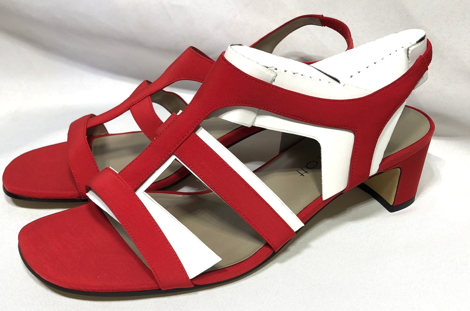 Vintage 90s Laura Scott Fabric Dress Sandals Red Size 9.5M Mid Heel Ankle Strap