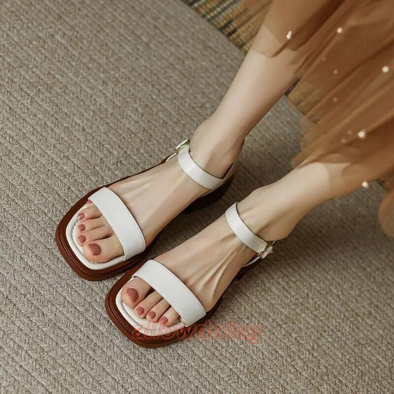 Summer Women’s Sandal Low Heels Basic Concise Office Casual Outdoor Shoes Ladies