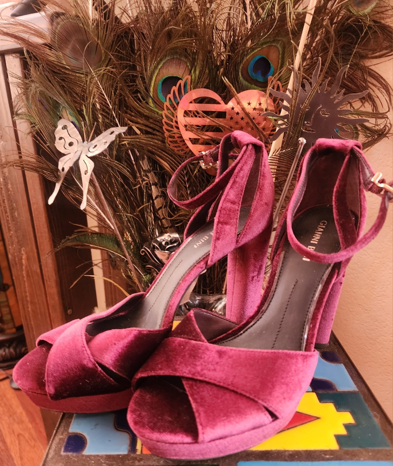 Gianni Bini Velvet Plum Purple Ultra Block Heel Open Toe Sandal Shoe New 9.5