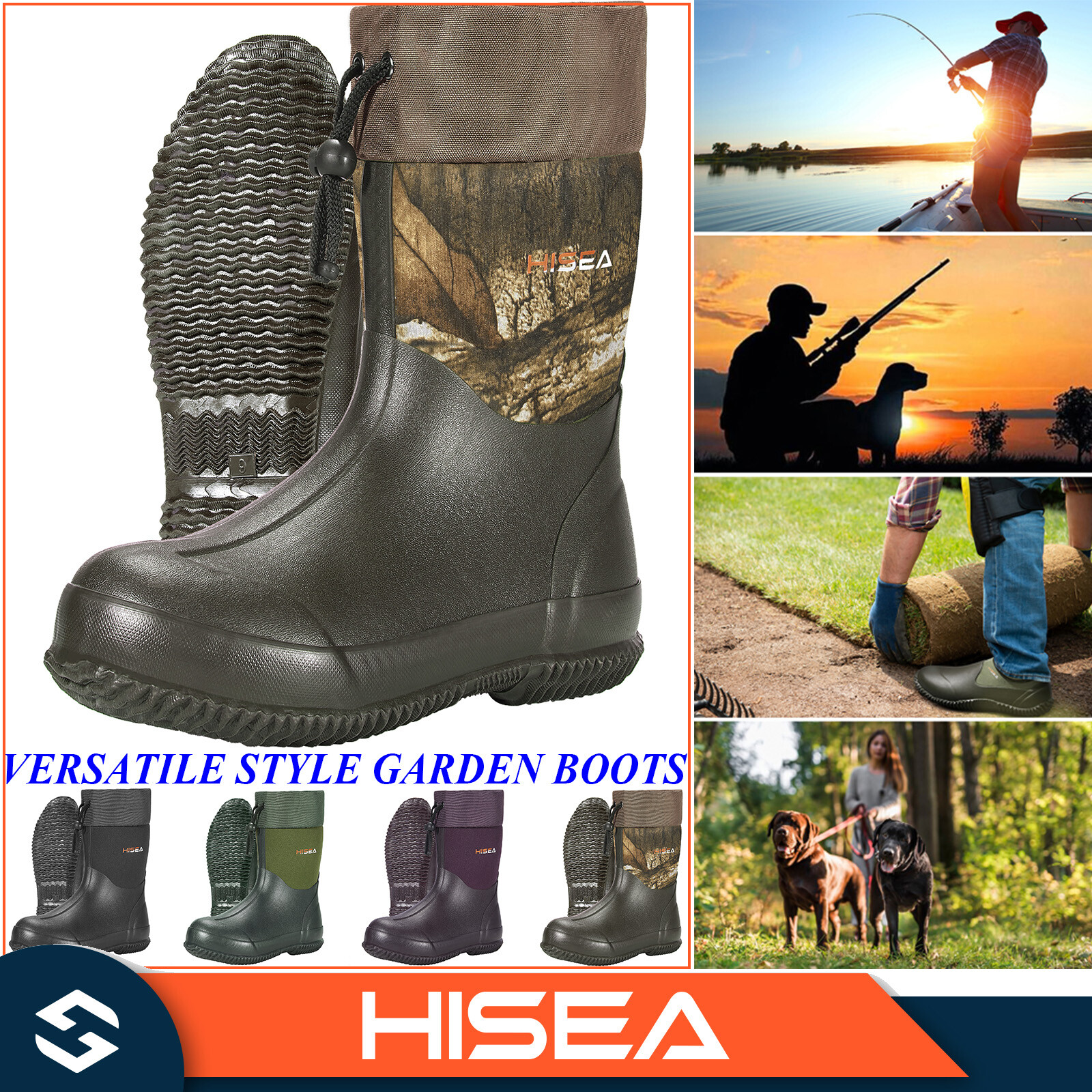 HISEA Women Garden Boots Ankle Neoprene Rubber Muck Mud Chore Working Rain Boots