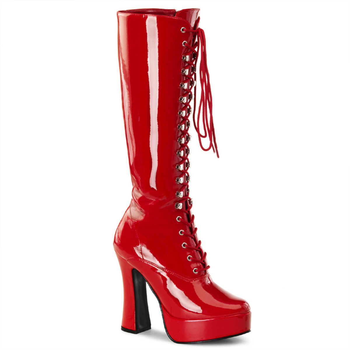 Red Lace Up Latex Vinyl Knee High Mens Crossdresser Drag Queen Boots 13 14 15
