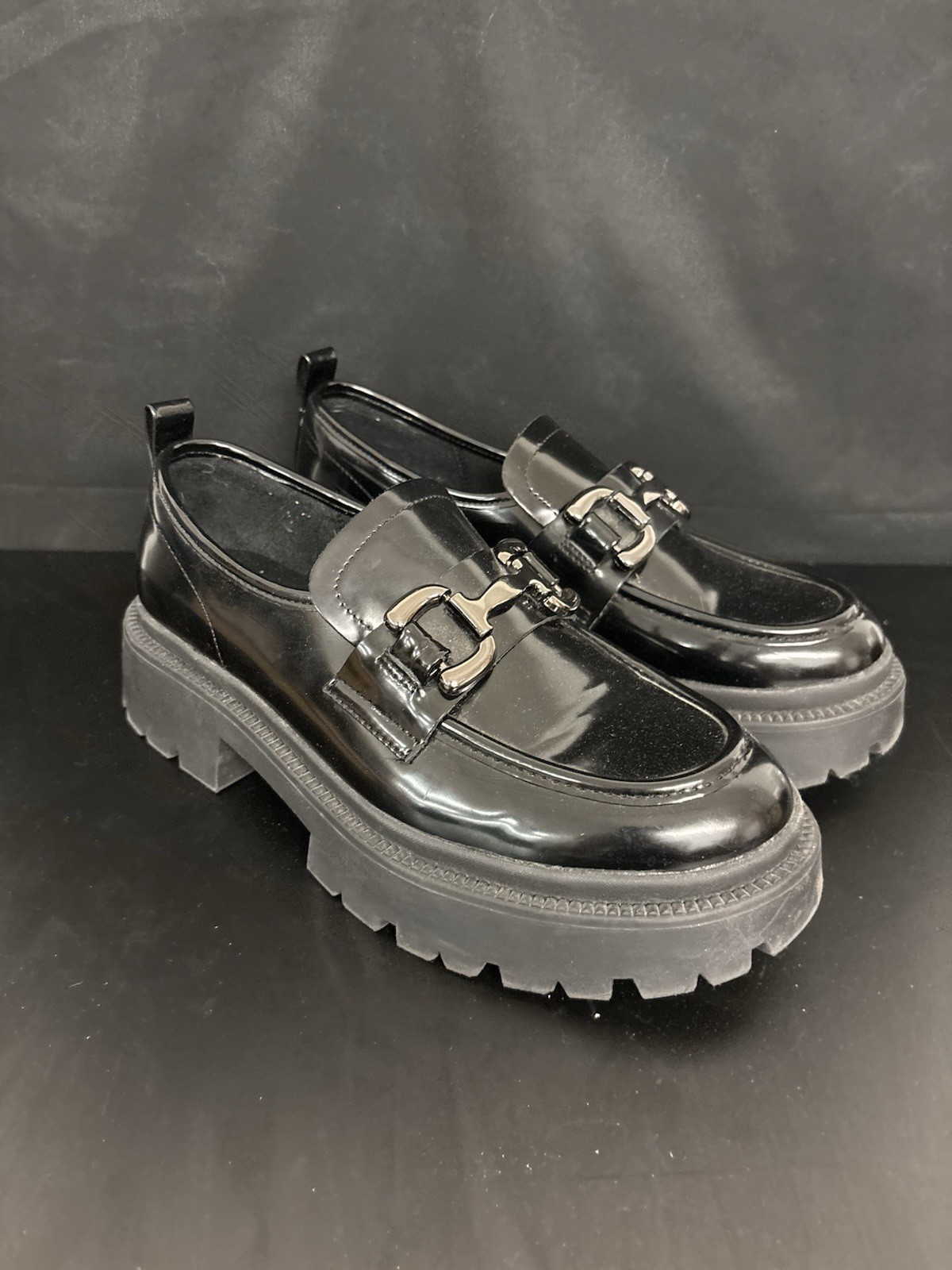 Black Madden NYC Faux Leather Platform Loafers size 8