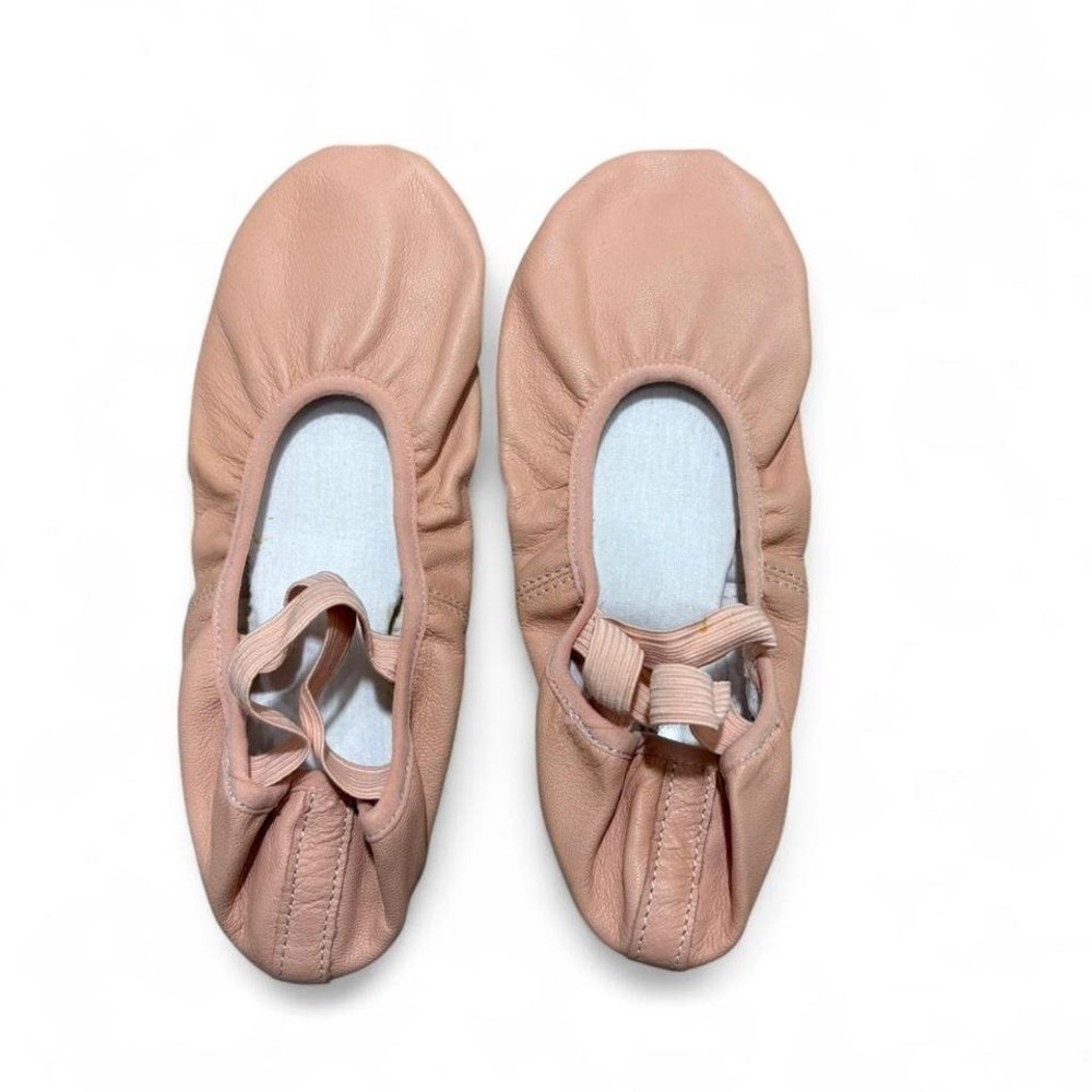 Pink leather split sole ballet slippers with criss cross elastic straps Size 7