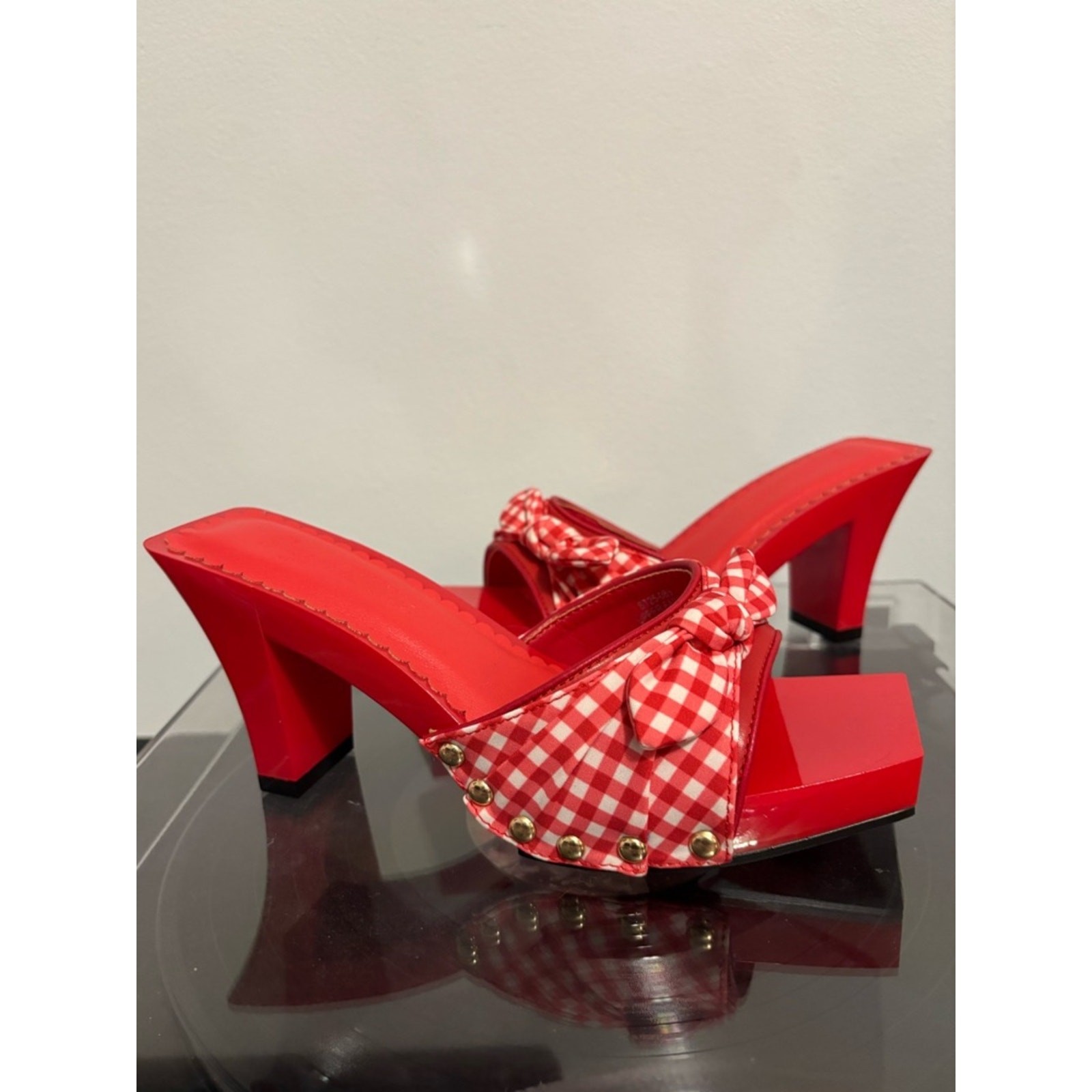 Doll Kill / Sugar Thrillz Red Gingham Bless Your Heart Heeled Sandals Size 6